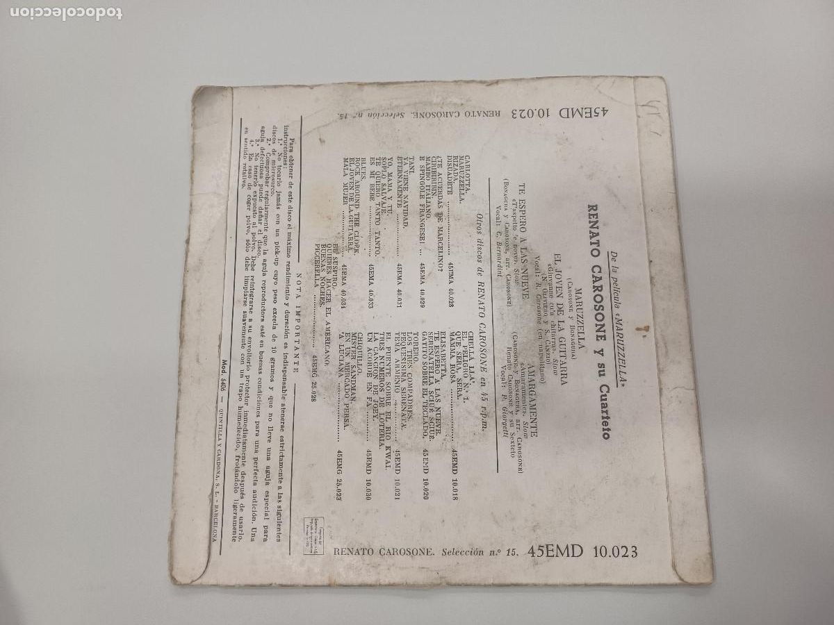 Discos de vinilo: RENATO CARASONE Y SU CUARTETO/MARUZZELLA/SINGLE DE LA PELICULA. - Foto 3