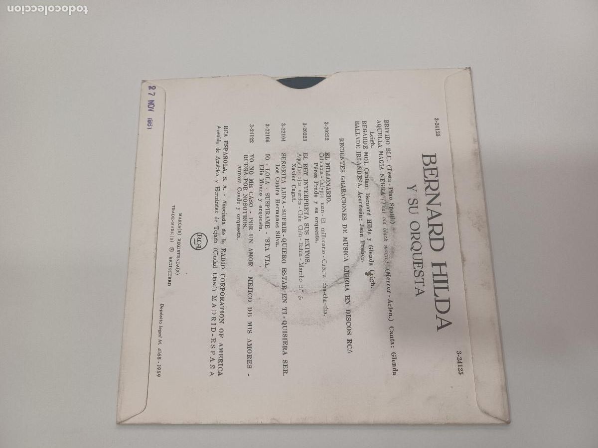 Discos de vinilo: BERNARD HILDA Y SU ORQUESTA/BRIVIDO BLU/SINGLE. - Foto 3
