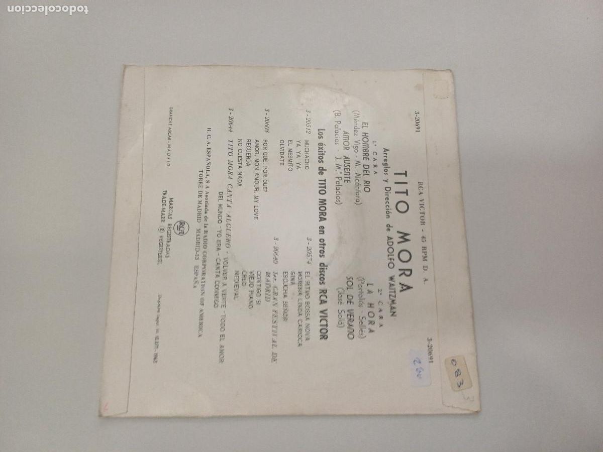 Discos de vinilo: TITO MORA/EL HOMBRE DEL RIO/SINGLE. - Foto 3