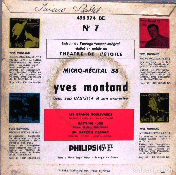 Discos de vinilo: YVES MONTAND - MICRO RECITA 58 - SINGLE - Foto 2