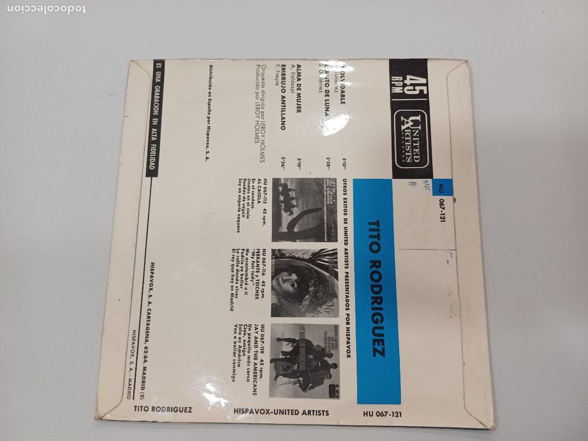 Discos de vinilo: TITO RODRIGUEZ/INOLVIDABLE/SINGLE. - Foto 3