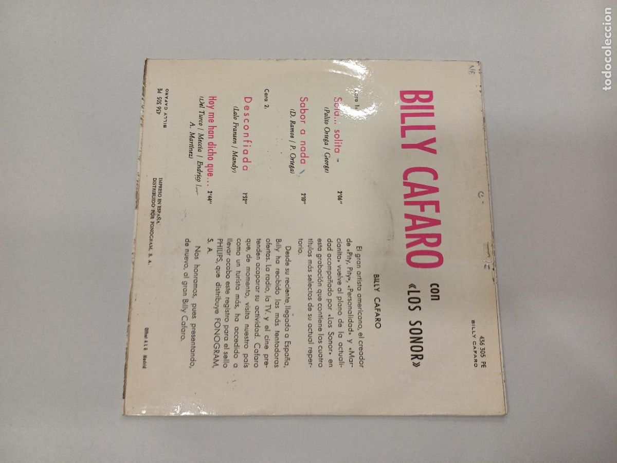 Discos de vinilo: BILLY CAFARO/SOLA...SOLITA/SINGLE. - Foto 3