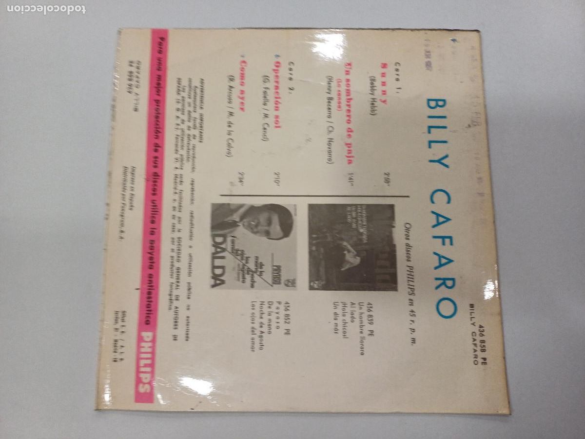 Discos de vinilo: BILLY CAFARO/SUNNY/SINGLE. - Foto 3