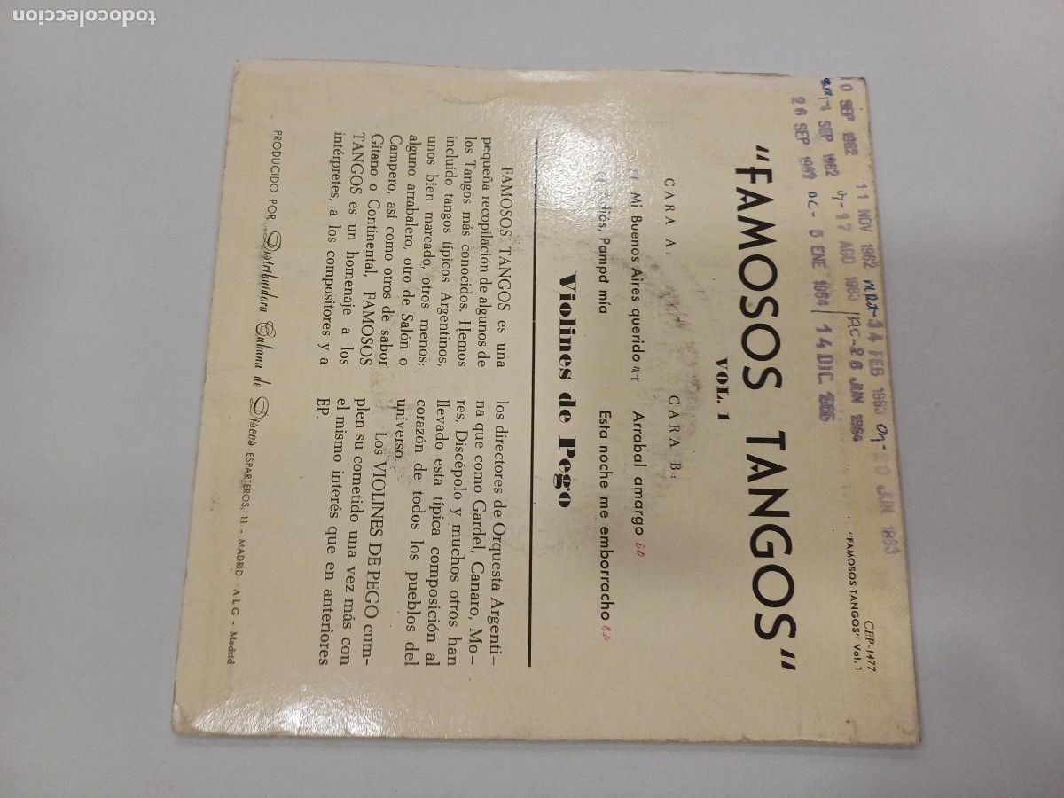 Discos de vinilo: VIOLINES DE PEGO/MI BUENOS AIRES QUERIDO/SINGLE. - Foto 3