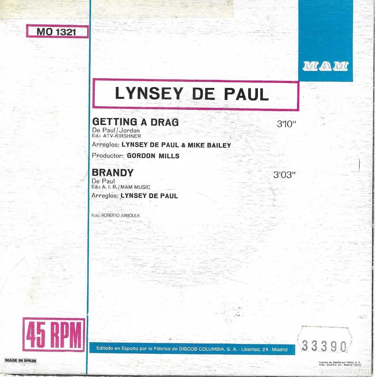 Discos de vinilo: LYNSEY DE PAUL - GETTING A DRAG - BRANDY - MAM 1973 - Foto 4
