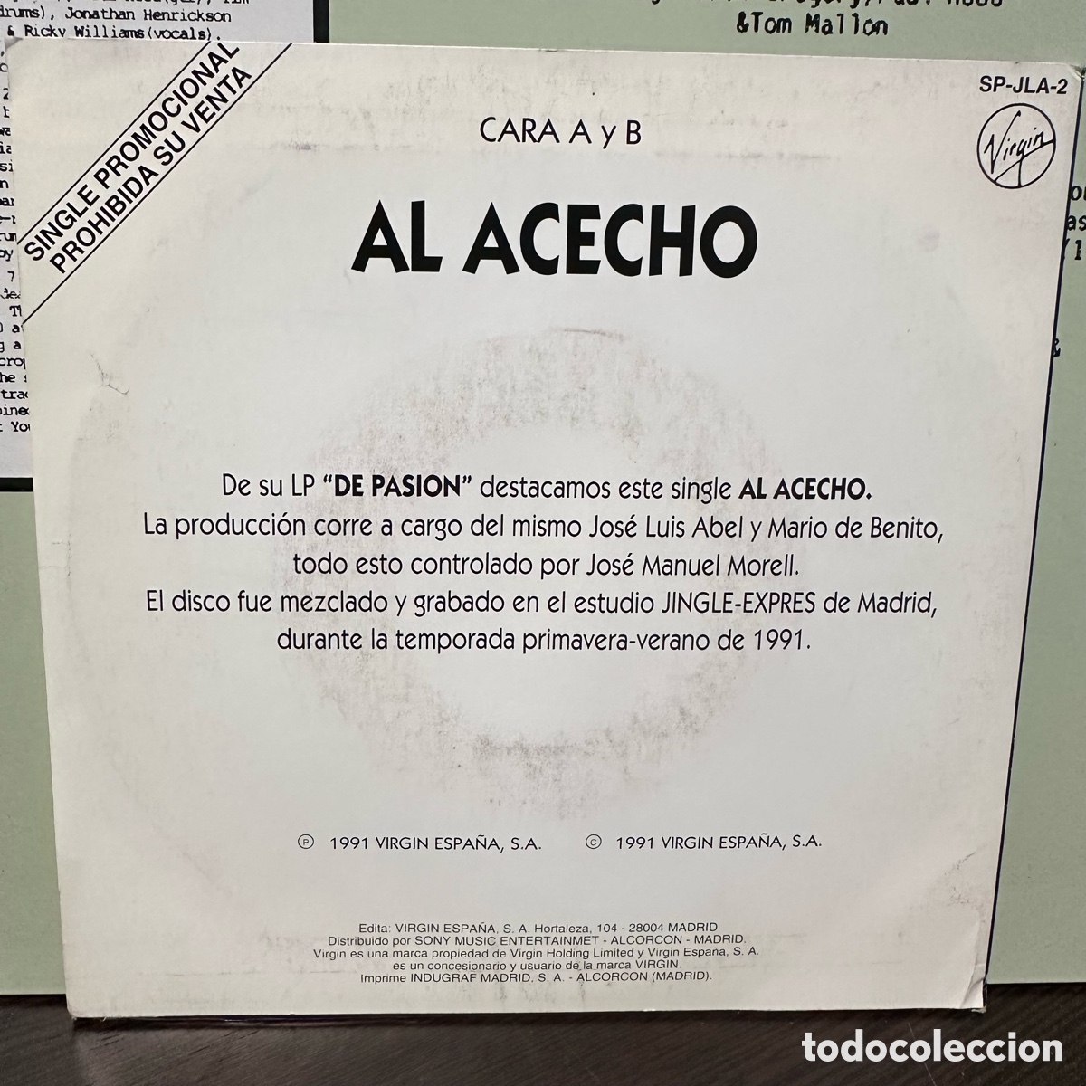 Discos de vinilo: Jose Luis Abel - Al Acecho (7&rdquo;, Single, Promo) - Foto 2