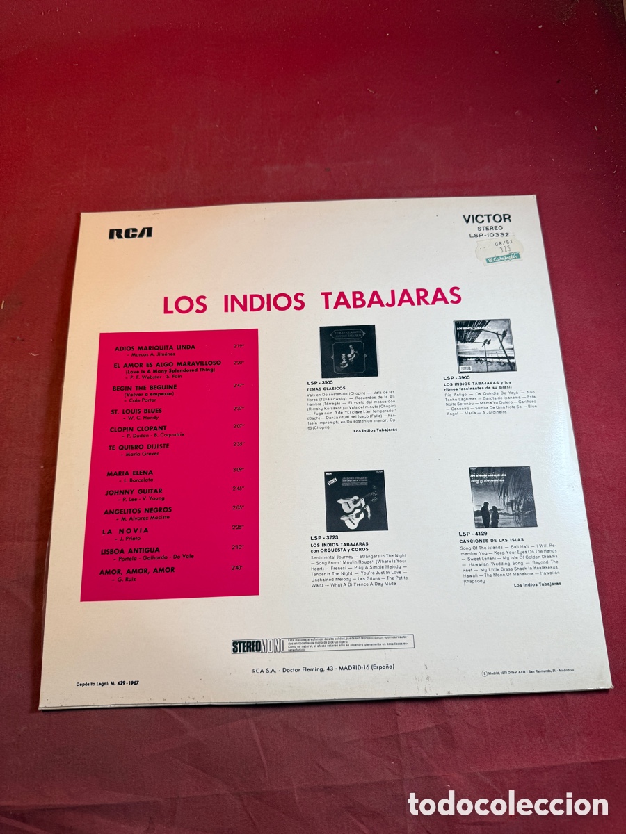 Discos de vinilo: LOS INDIOS TABAJARAS - Foto 2