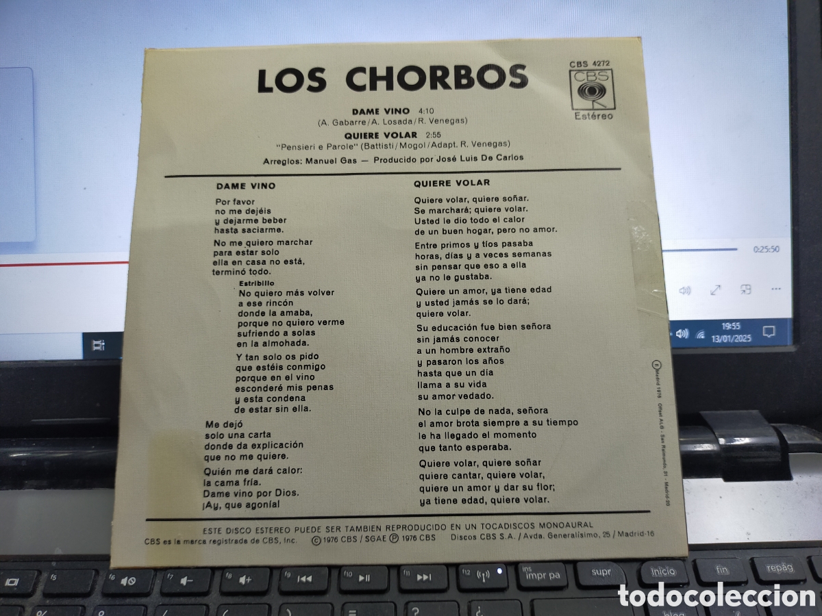 Discos de vinilo: Los chorbos single dame vino 1976 - Foto 2