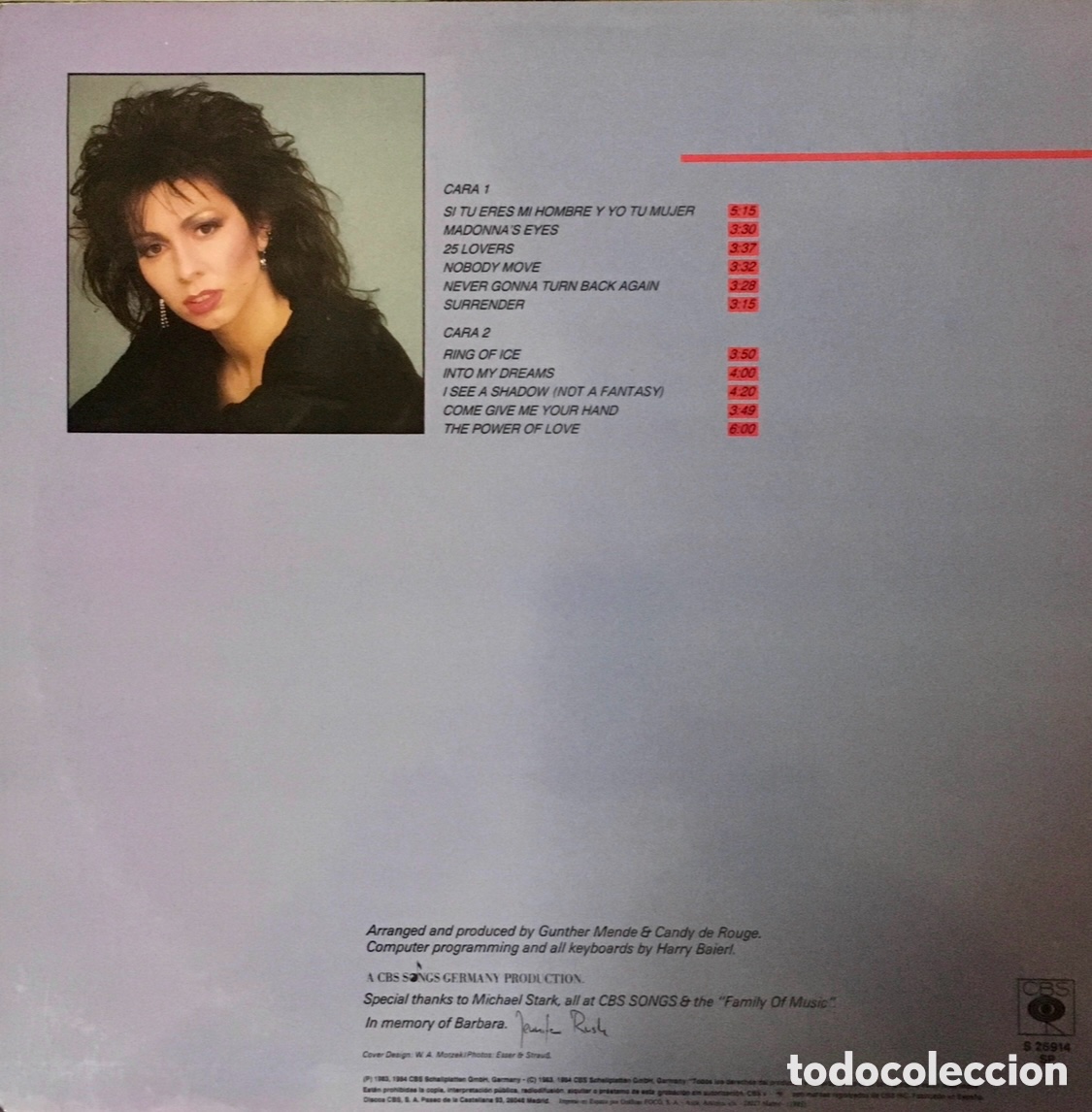Discos de vinilo: Disco Vinilo LP. Jennifer Rush. &ldquo;Jennifer Rush&rdquo;. 1984. - Foto 2