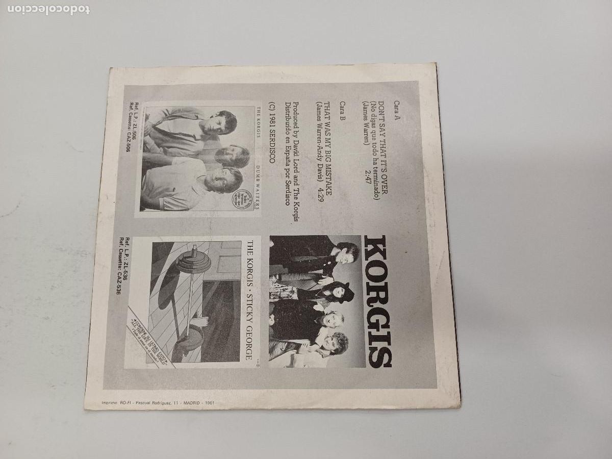 Discos de vinilo: KORGIS/DONT SAY THAT ITS OVER/SINGLE. - Foto 3