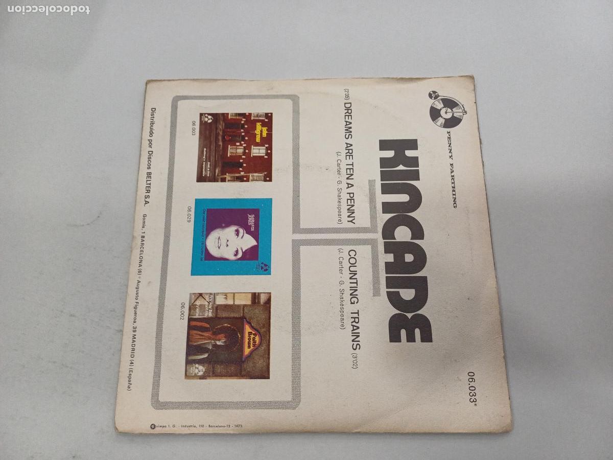 Discos de vinilo: KINCADE/DREAMS ARE TEN A PENNY/SINGLE. - Foto 3