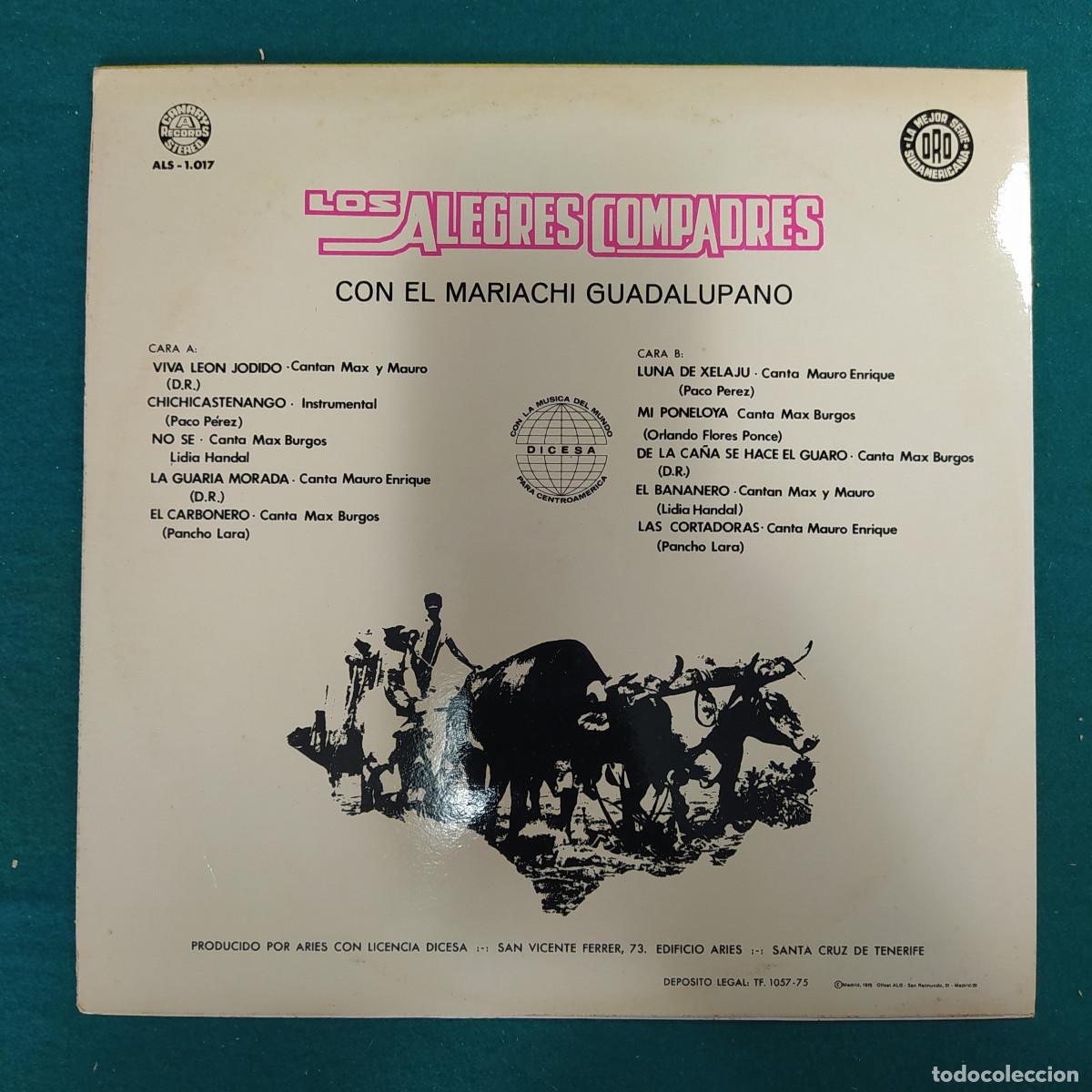 Discos de vinilo: LOS ALEGRES COMPADRES CON EL MARIACHI GUADALUPANO - Foto 2