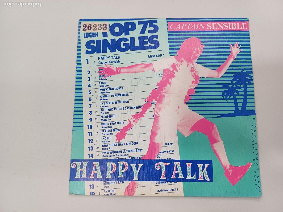 Discos de vinilo: CAPTAIN SENSIBLE/HAPPY TALK/SINGLE PROMOCIONAL. - Foto 1