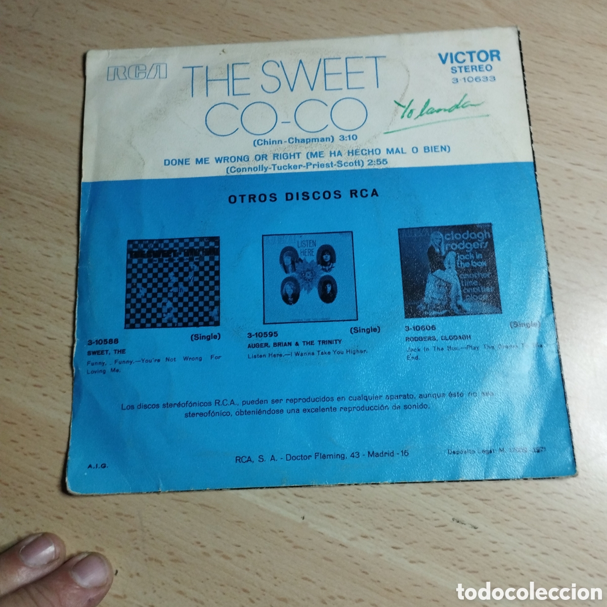 Discos de vinilo: Single 7&rdquo; The Sweet 1971 CO-CO - Foto 2