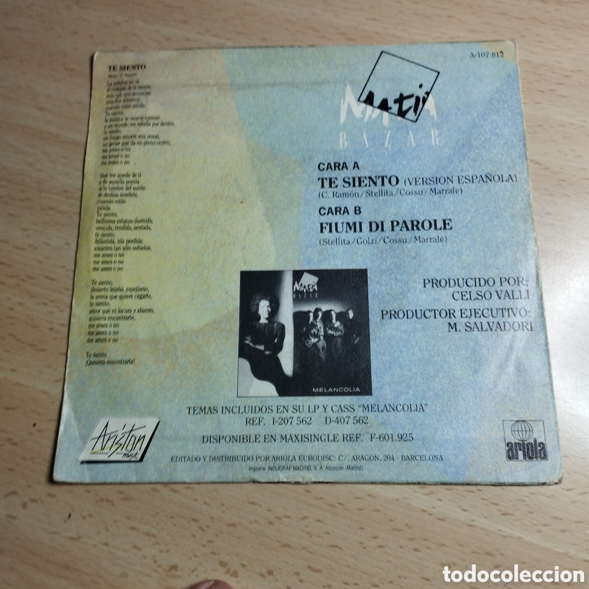 Discos de vinilo: Single 7&rdquo; Mar&iacute;a Bazar 1986 Te siento - Foto 2