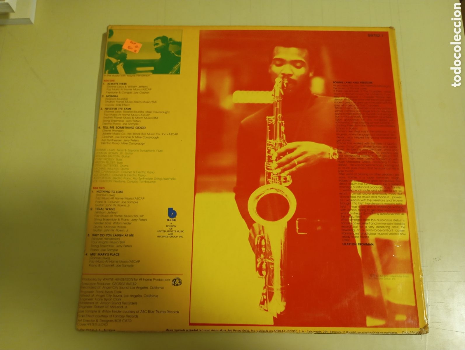 Discos de vinilo: RONNE LAWS, PRESSURE SENSITIVE, BLUE NOTE, 1975 - Foto 2