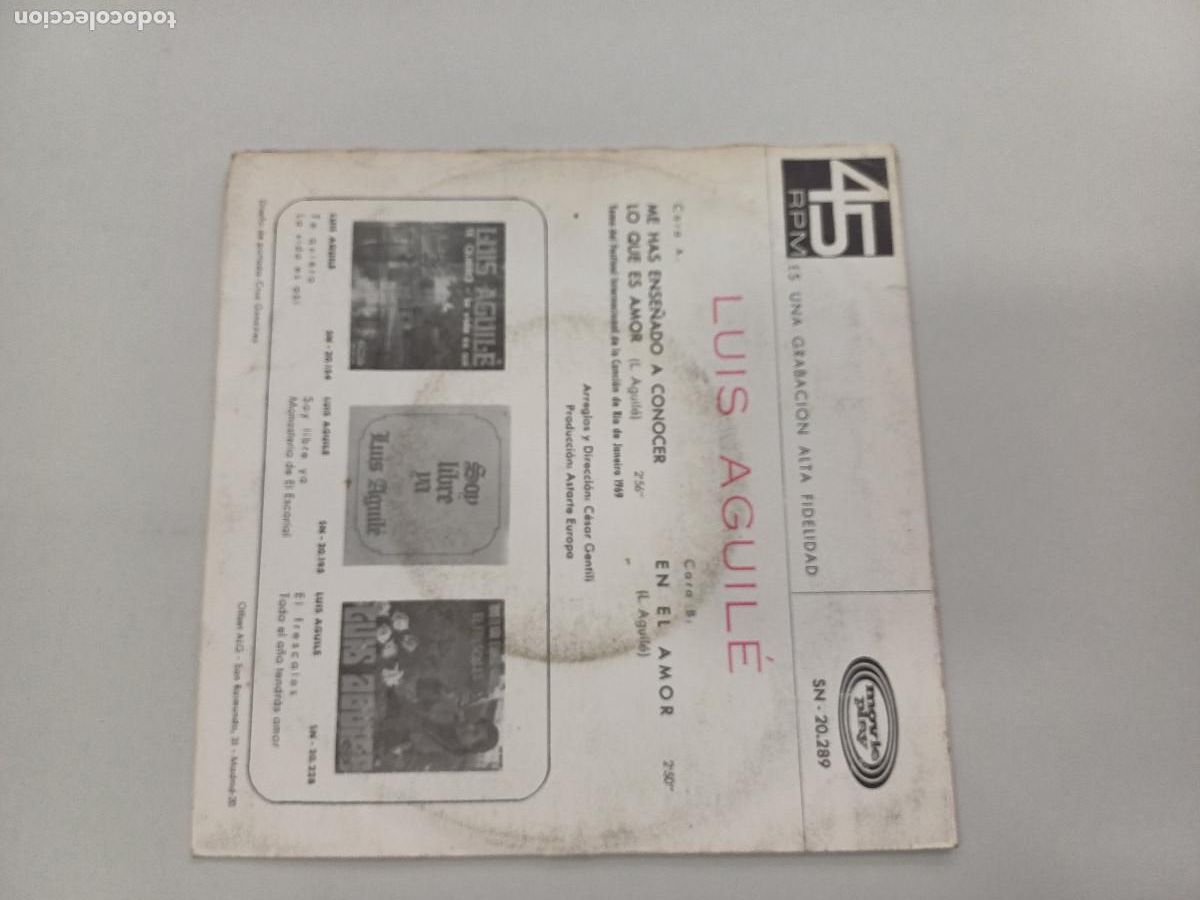 Discos de vinilo: LUIS AGUILE/ME HAS ENSE&Ntilde;ADO A CONOCER/SINGLE. - Foto 3