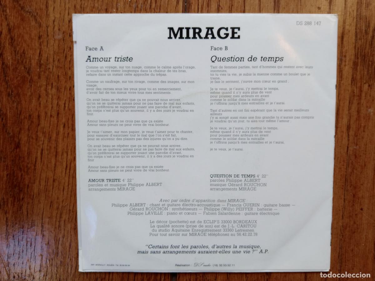 Discos de vinilo: Mirage - amour triste + question de temps - Foto 2