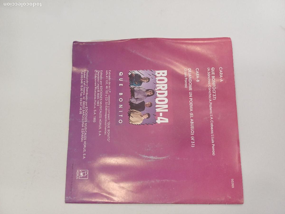 Discos de vinilo: BORDON 4/QUE BONITO/SINGLE. - Foto 3