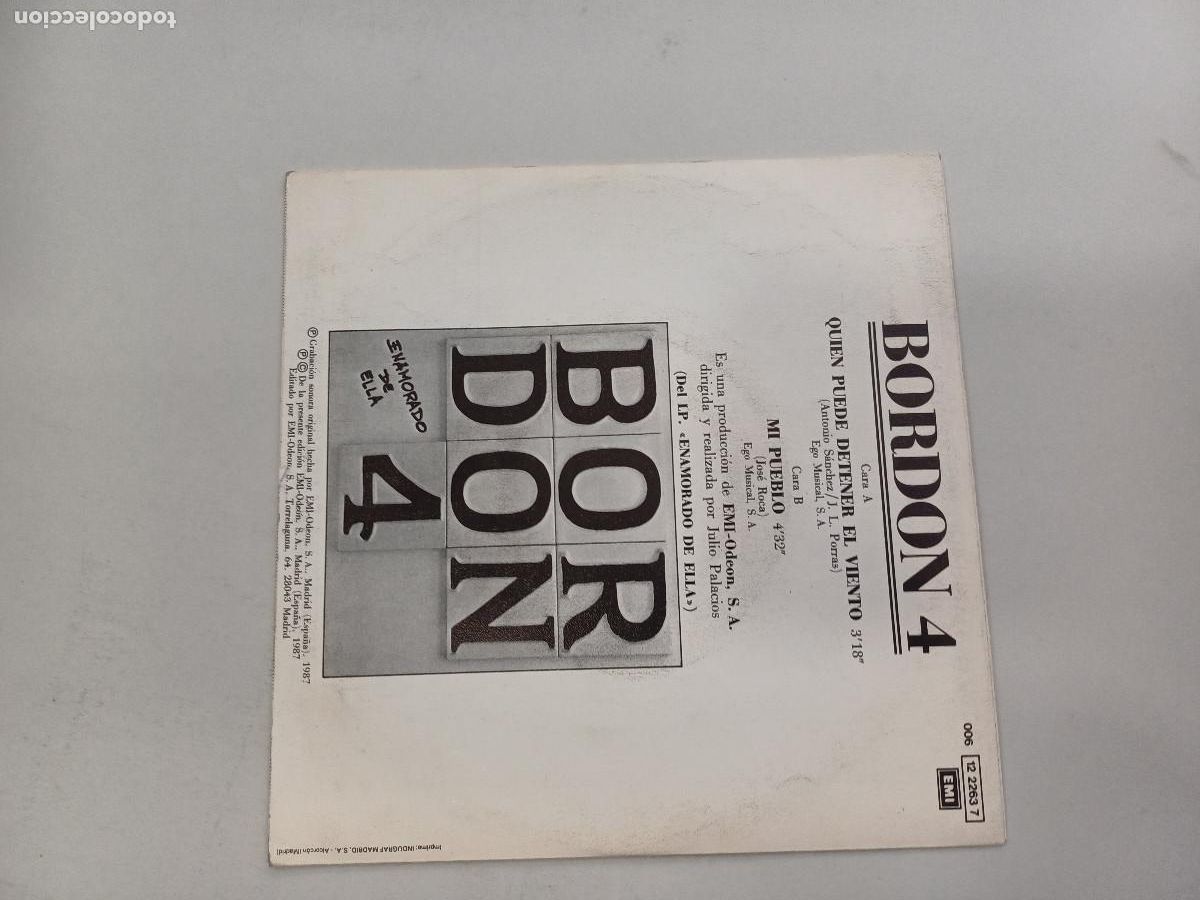 Discos de vinilo: BORDON 4/QUIEN PUEDE DETENER EL VIENTO/SINGLE. - Foto 3