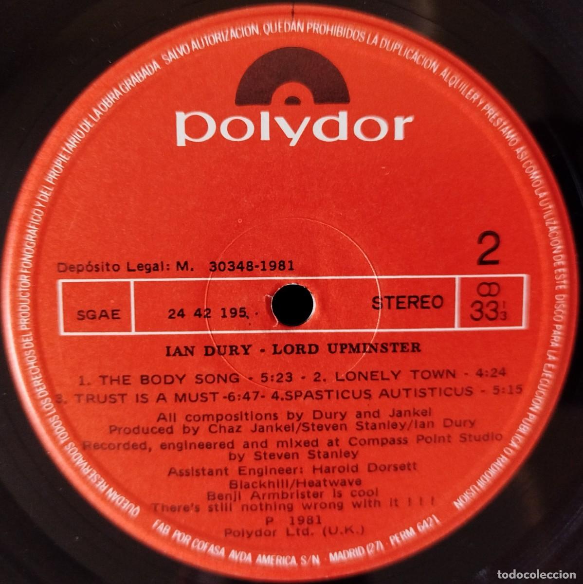 Discos de vinilo: IAN DURY ** Lord Upminster ** VINILO LP 1981 - Foto 4