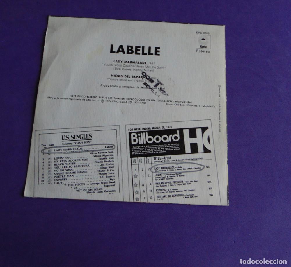 Discos de vinilo: LABELLE - LADY MARMALADE - SINGLE 1974 - Foto 4