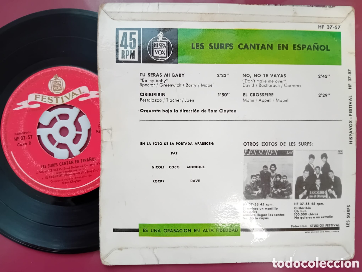 Discos de vinilo: Vinilo 45 - LES SURFS - Cantan en espa&ntilde;ol - 1964 - Foto 3