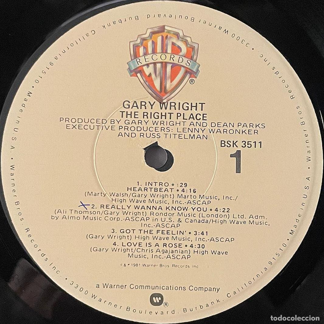 Discos de vinilo: GARY WRIGHT - THE RIGHT PLACE / LP WARNER 1981 / USA - Foto 3