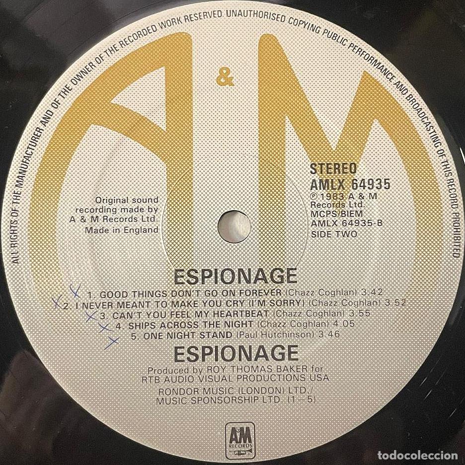 Discos de vinilo: ESPIONAGE - ESPIONAGE / LP A&M RECORDS 1983 / UK - Foto 4