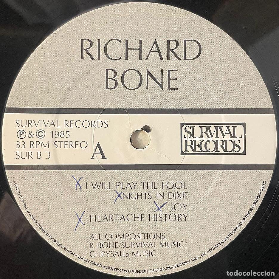 Discos de vinilo: RICHARD BONE - EXSPECTACLE / LP SURVIVAL RECORDS 1985/ UK - Foto 4
