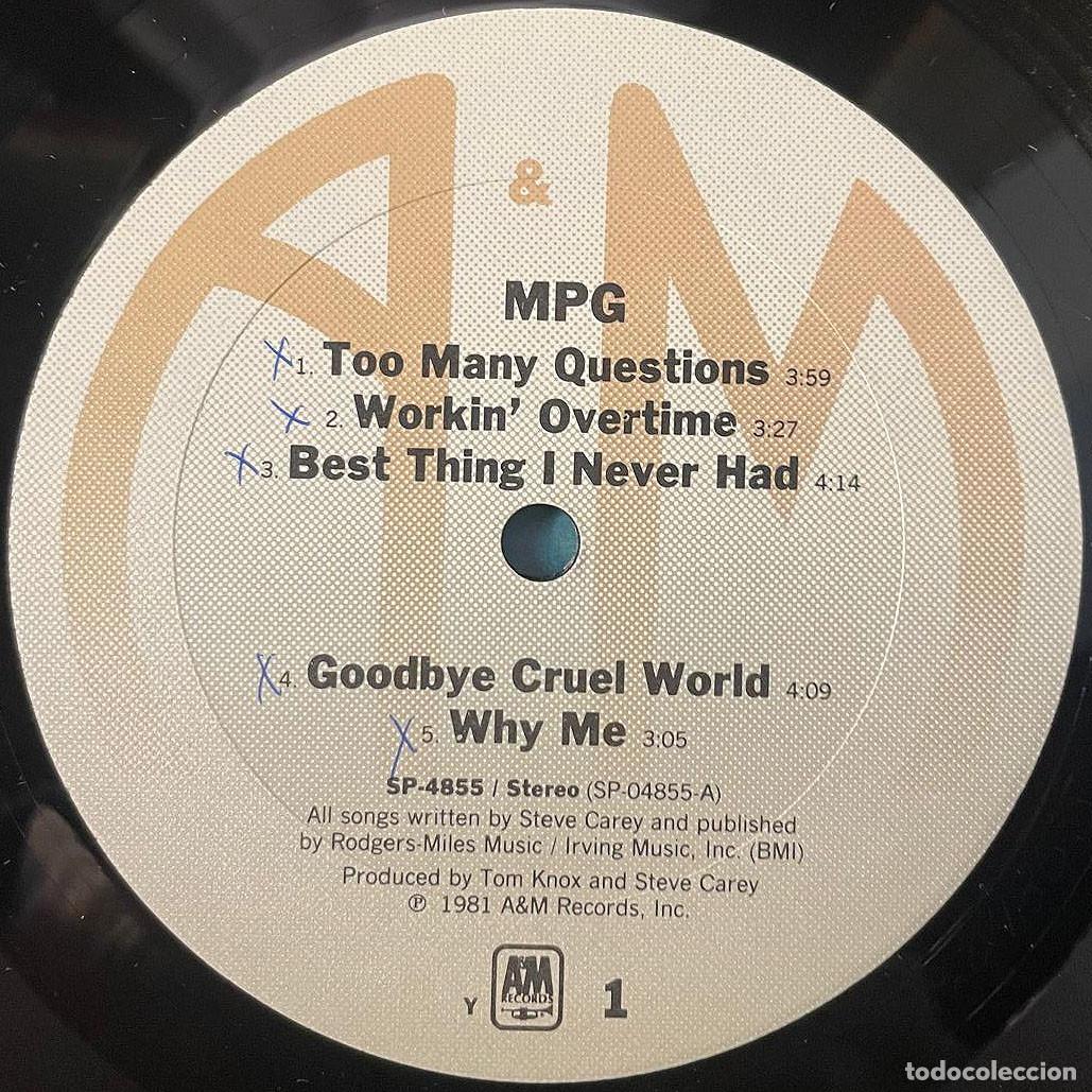Discos de vinilo: MPG - MPG / LP A&M RECORDS 1981 / USA - Foto 3