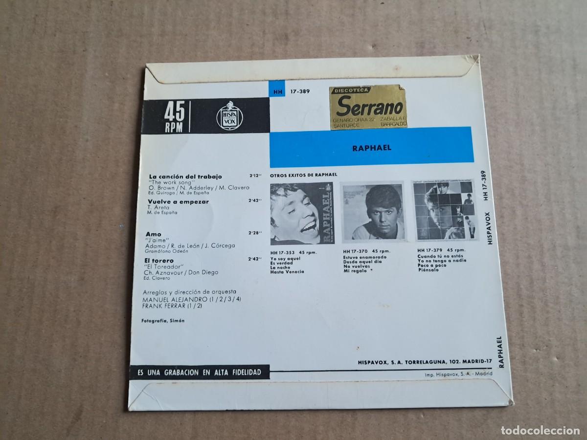 Discos de vinilo: RAPHAEL - LA CANCION DEL TRABAJO EP 4 TEMAS 1966 - Foto 3