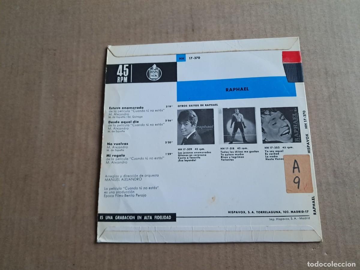 Discos de vinilo: RAPHAEL - ESTUVE ENAMORADO EP 4 TEMAS 1966 - Foto 3