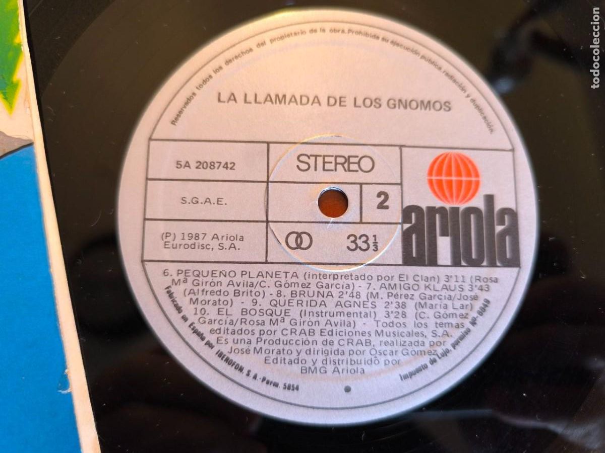 Discos de vinilo: LP LA LLAMADA DE LOS GNOMOS BSO (Espa&ntilde;a - Ariola - 1987) COMO NUEVO!! - Foto 4