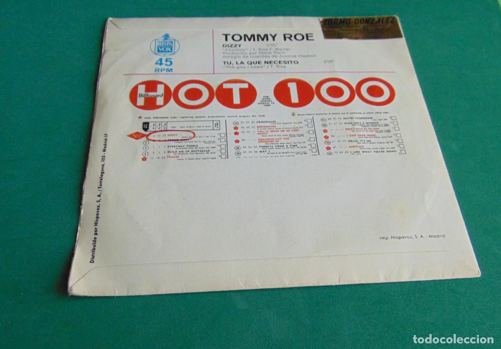 Discos de vinilo: TOMMY ROE - DIZZY / T&Uacute;, LA QUE NECESITO - SINGLE - HISPAVOX, 1969 - Foto 5