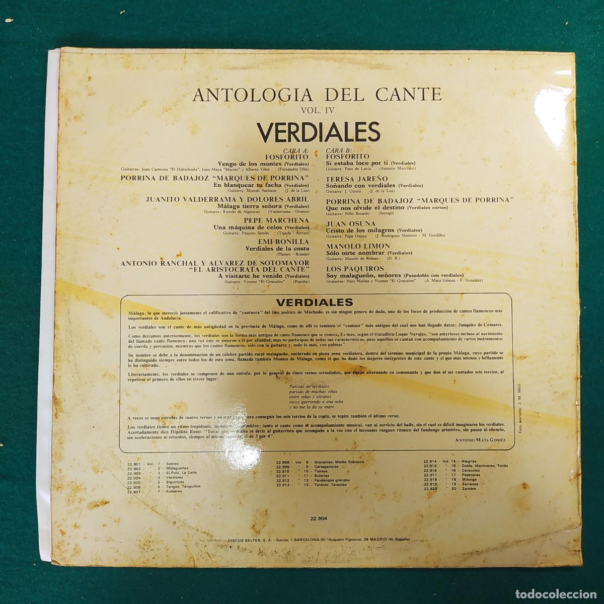 Discos de vinilo: Antologia Del Cante IV -Verdiales - Foto 2