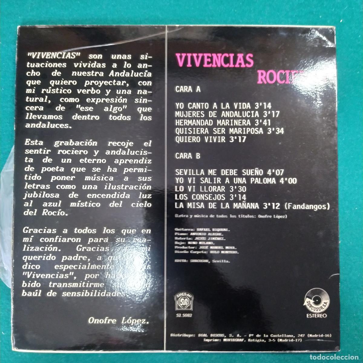 Discos de vinilo: ONOFRE LOPEZ `Vivencias Rocieras` - Foto 2