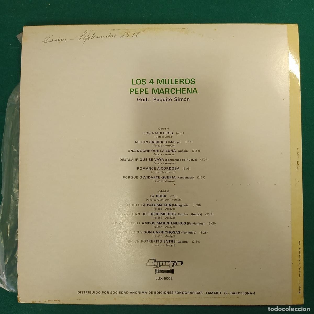 Discos de vinilo: Pepe Marchena &ndash; Los 4 Muleros - Foto 2