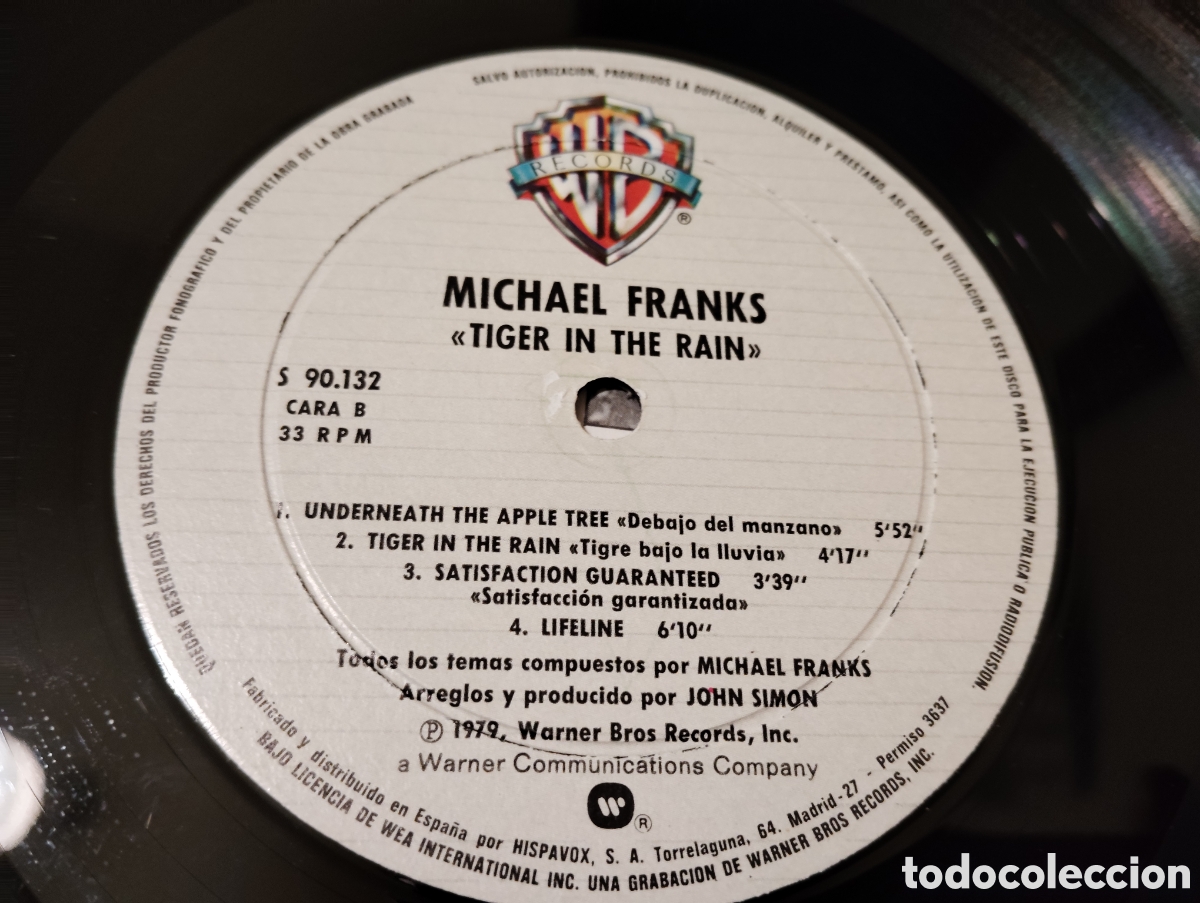 Discos de vinilo: MICHAEL FRANKS - TIGER IN THE RAIN , 1979 - Foto 3