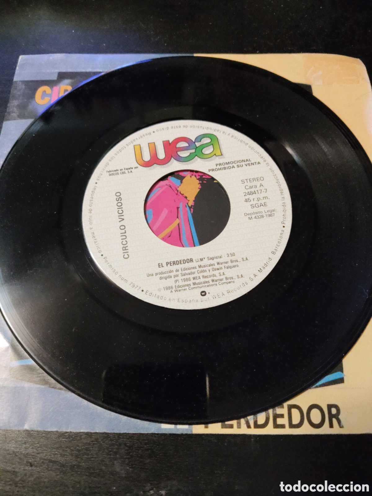 Discos de vinilo: Circulo Vicioso&nbsp;&ndash;&nbsp;El Perdedor Vinilo 7 promo 1987 Espa&ntilde;a - Foto 3