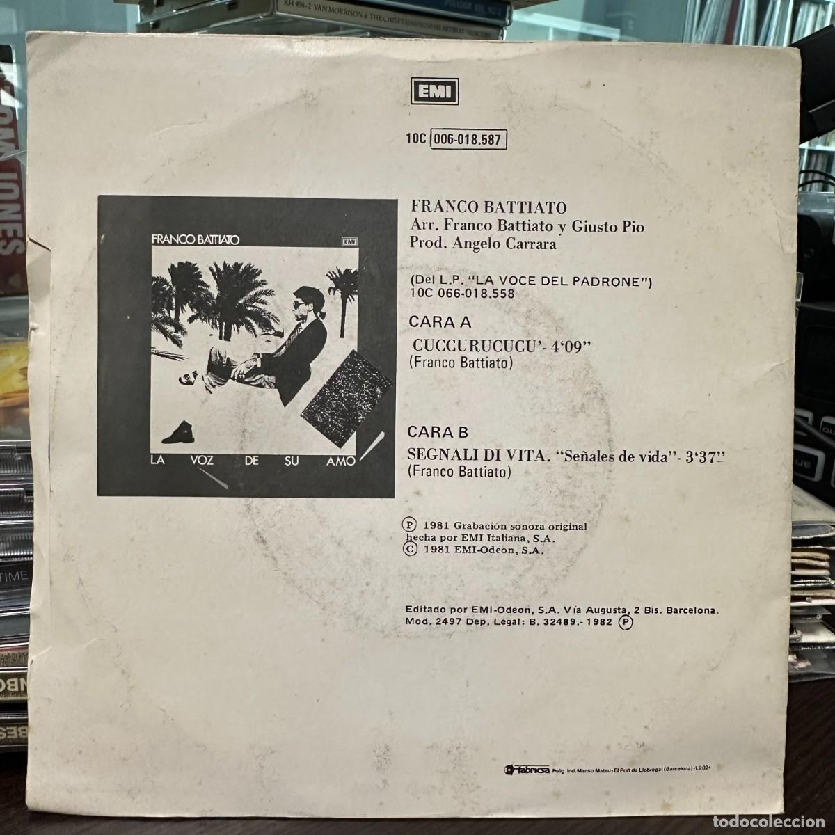 Discos de vinilo: Franco Battiato - Cuccurucucu (7&rdquo;, Single) - Foto 2