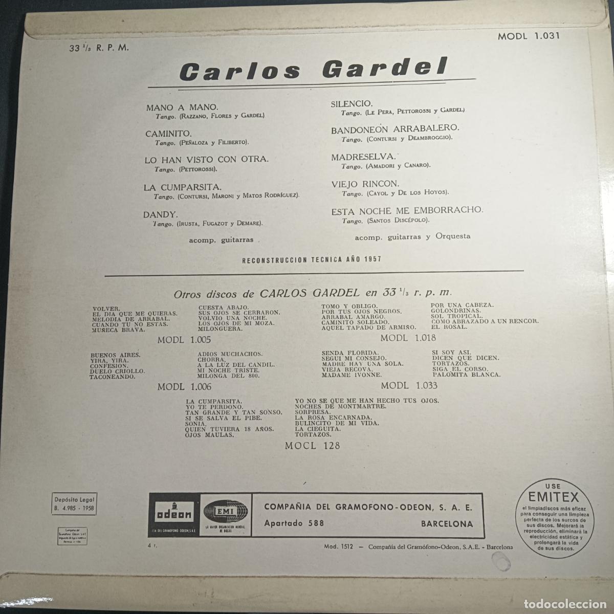 Discos de vinilo: CARLOS GARDEL. LP 1958 - Foto 2