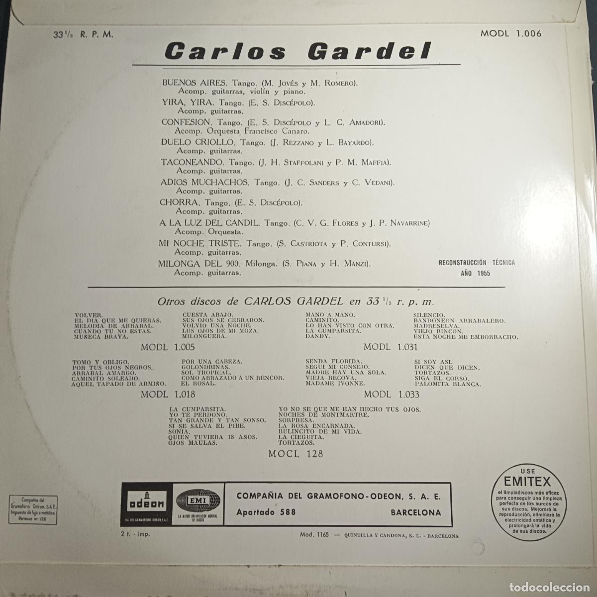 Discos de vinilo: CARLOS GARDEL. LP 1955 - Foto 2