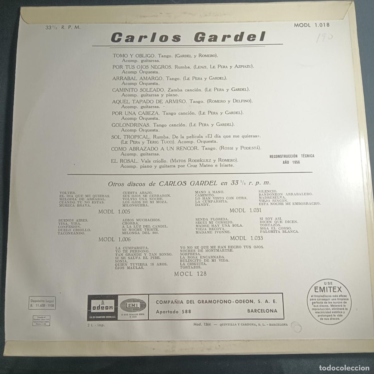 Discos de vinilo: CARLOS GARDEL. LP 1958 - Foto 2