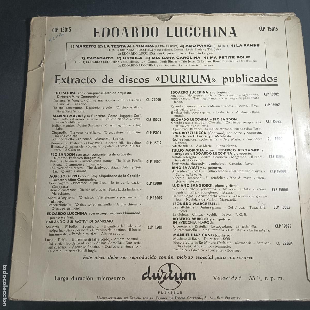 Discos de vinilo: Ballando con EDOARDO LUCCHINA. LP 1956 - Foto 2