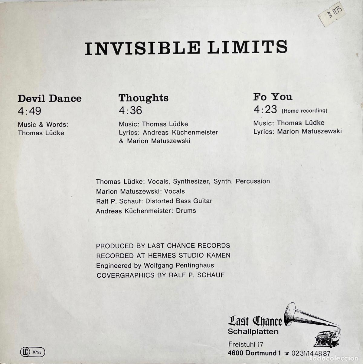 Discos de vinilo: INVISIBLE LIMITS, DEVIL DANCE. MAXISINGLE ALEMANIA 3 TEMAS 1986 - Foto 2