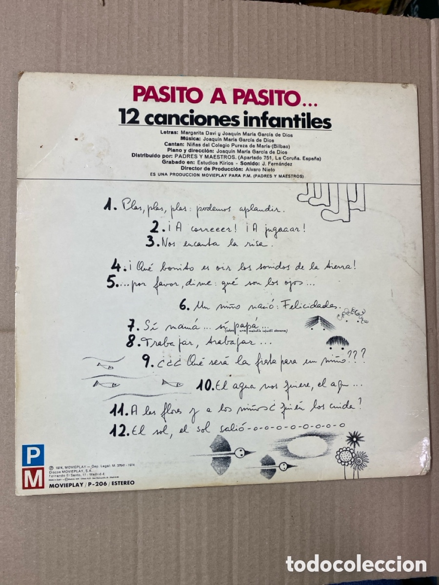 Discos de vinilo: LP PASITO A PASITO. 12 CANCIONES INFANTILES - Foto 2