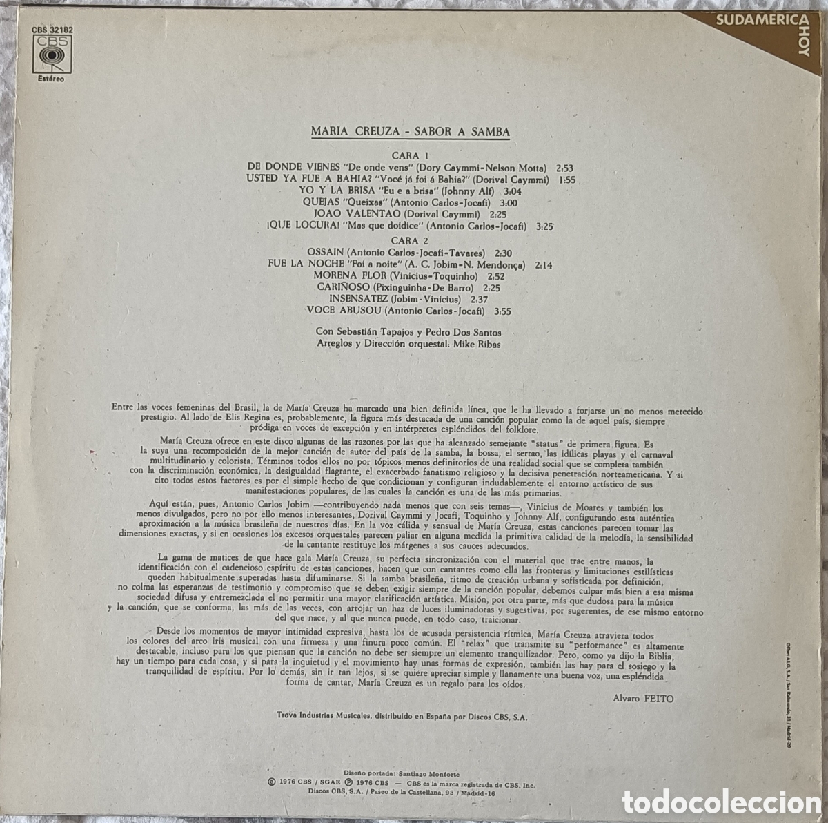 Discos de vinilo: Mar&iacute;a Creuza - Sabor a Samba - Foto 2