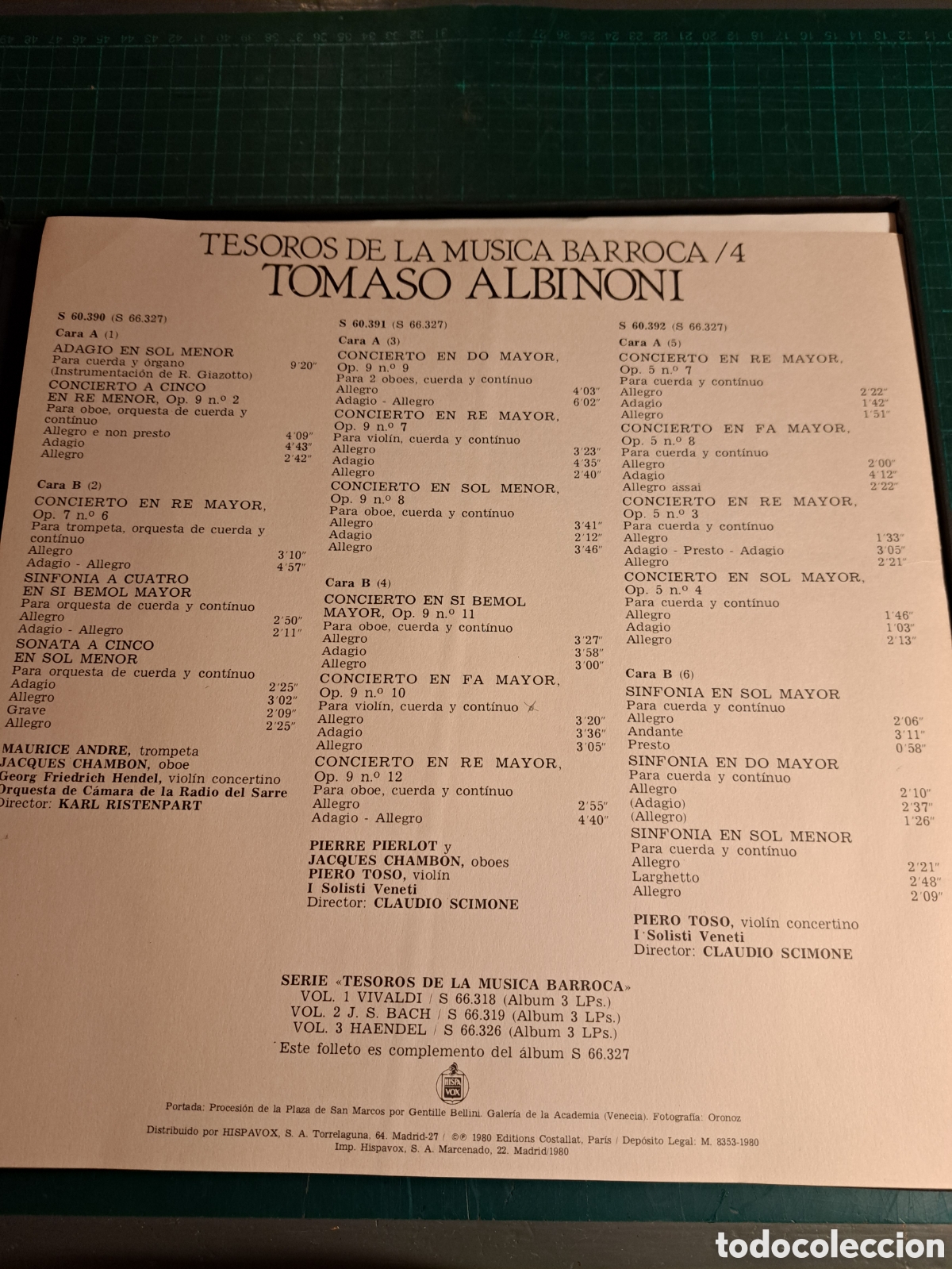 Discos de vinilo: Tesoros de la m&uacute;sica barroca. Albinoni - Foto 2