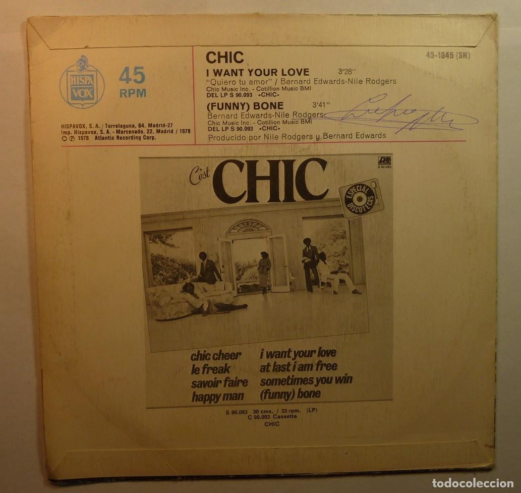 Discos de vinilo: CHIC // I WANT YOUR LOVE // 1979 // SINGLE - Foto 2